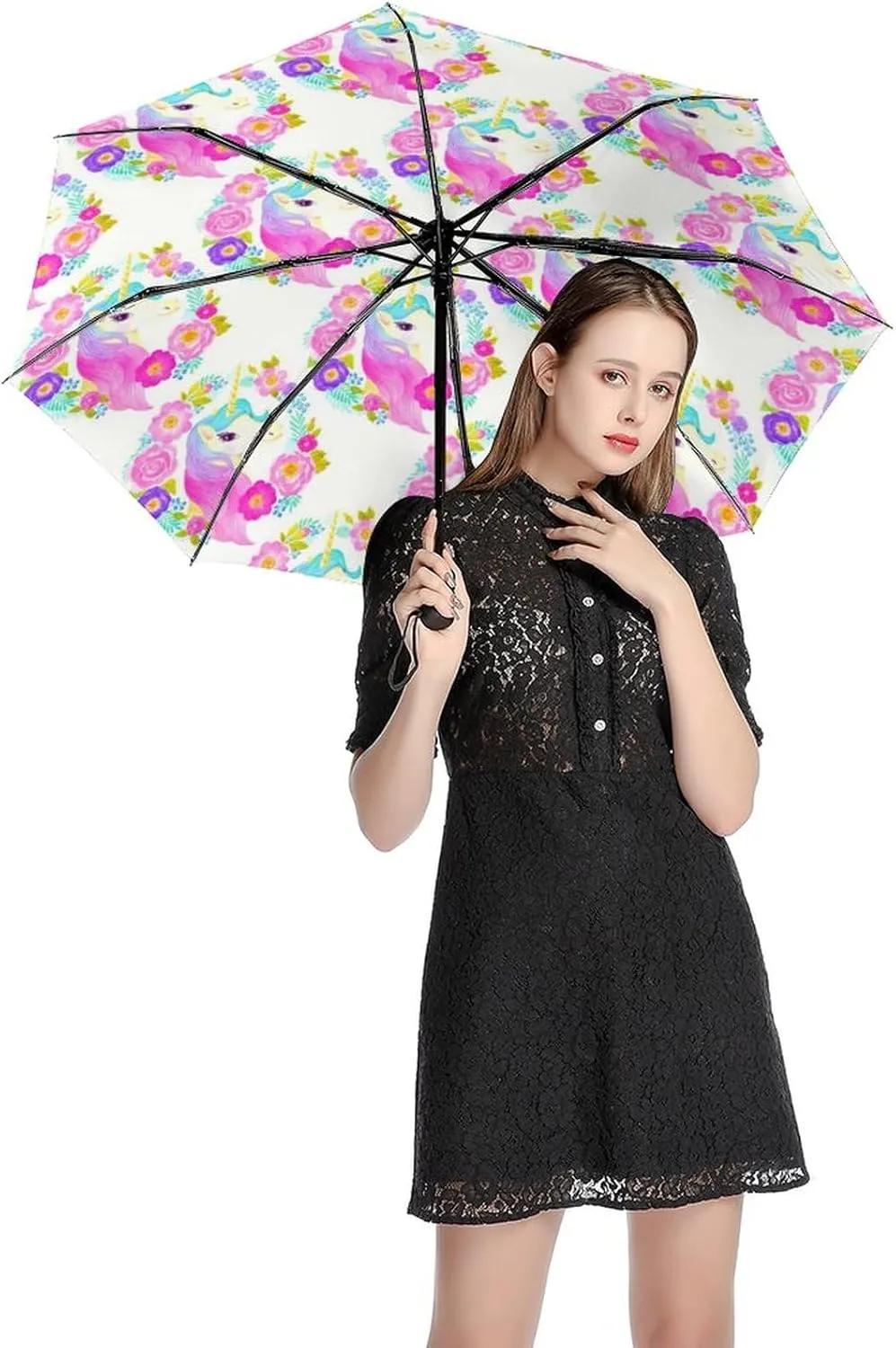 Nugier Auto Open/Close Folding Umbrella, Automatic UV Sun Parasol UV Protection, Strong Travel Rain Umbrella