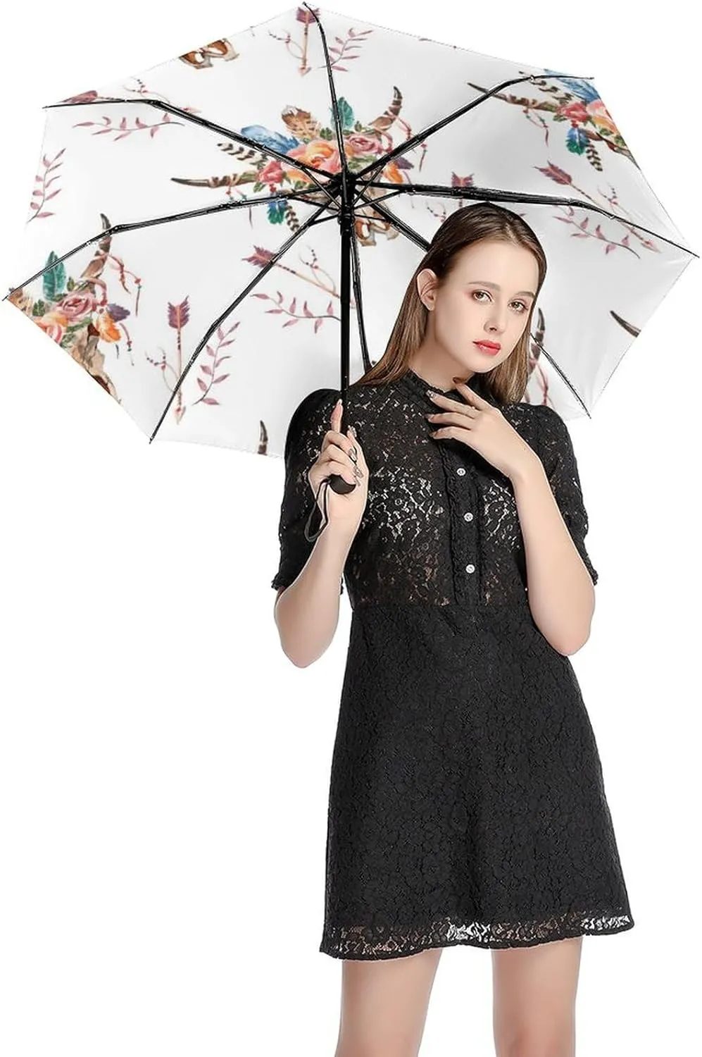 Nugier Auto Open/Close Folding Umbrella, Automatic UV Sun Parasol UV Protection, Strong Travel Rain Umbrella