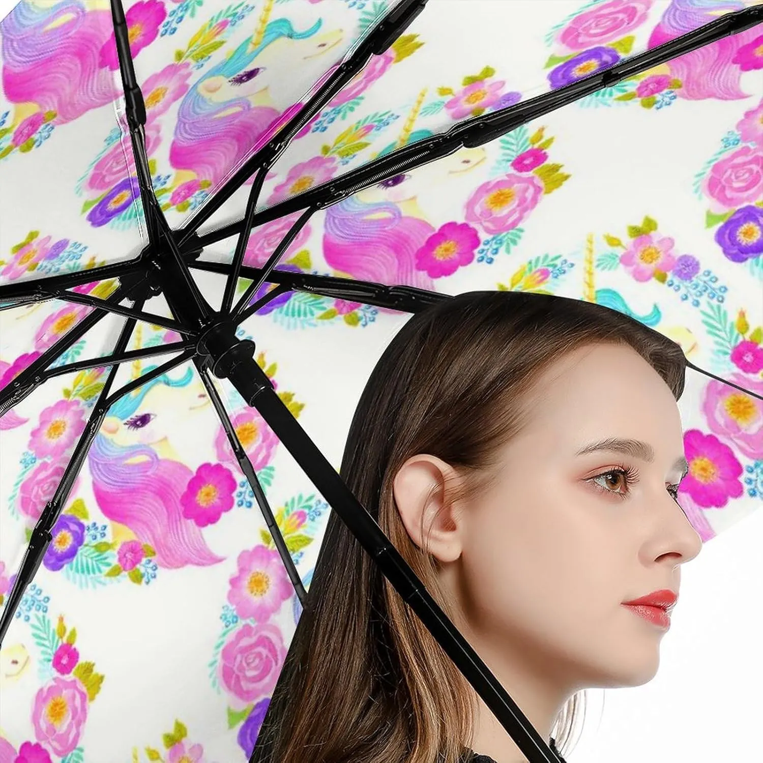 Nugier Auto Open/Close Folding Umbrella, Automatic UV Sun Parasol UV Protection, Strong Travel Rain Umbrella