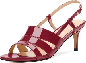 NUMALEO Women's Dressy Strappy 2.5 Inch Sandals Low Kitten Heel Open Square Toe Slingback Heels Patent Cute Dress Shoes