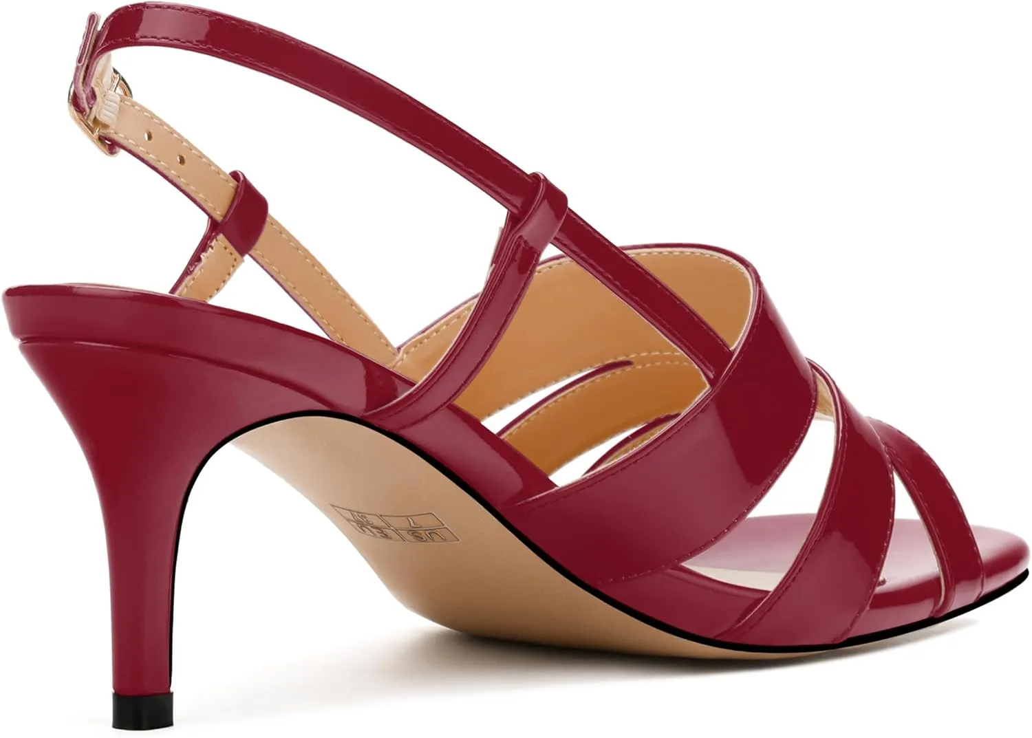 NUMALEO Women's Dressy Strappy 2.5 Inch Sandals Low Kitten Heel Open Square Toe Slingback Heels Patent Cute Dress Shoes