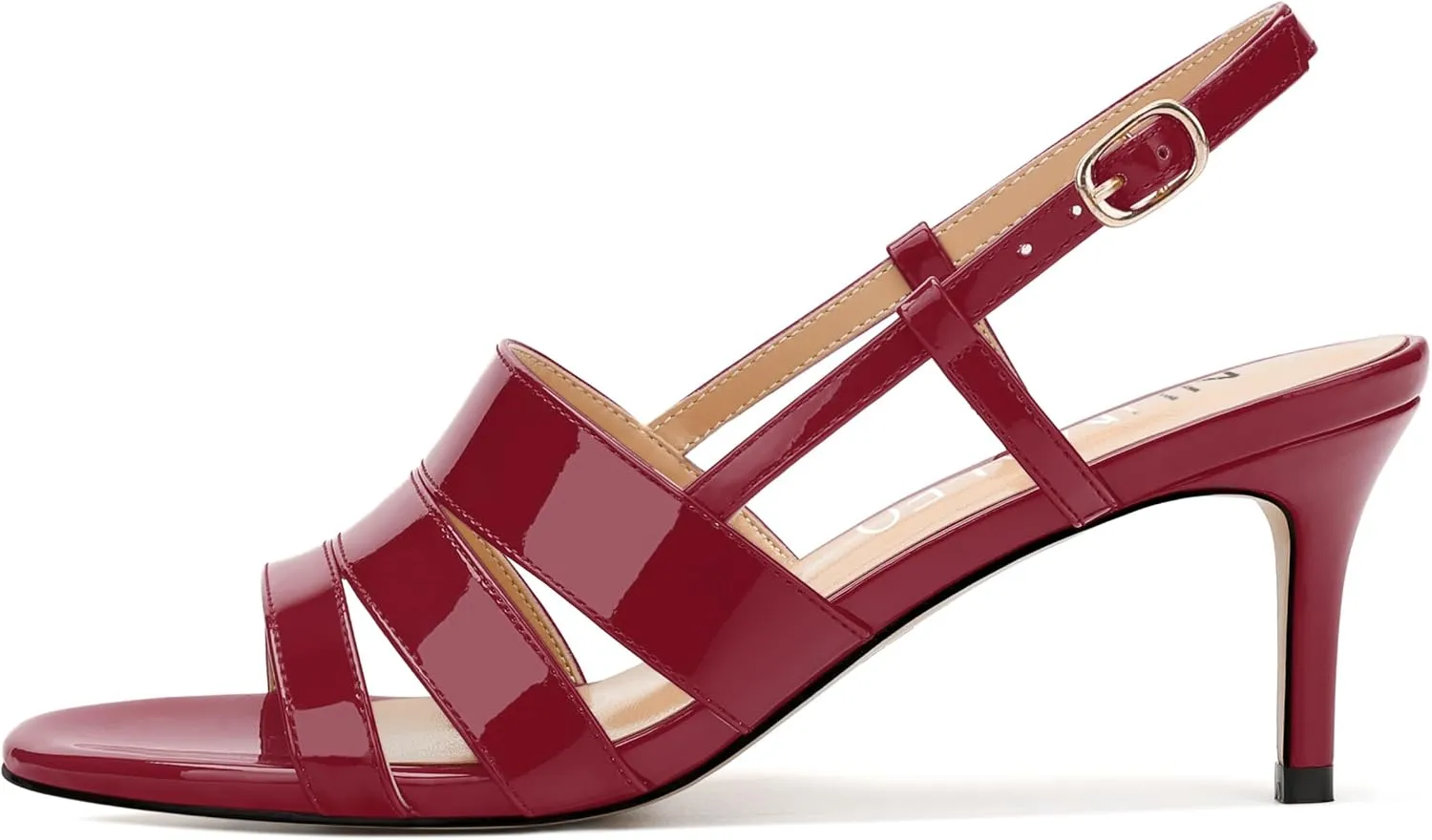 NUMALEO Women's Dressy Strappy 2.5 Inch Sandals Low Kitten Heel Open Square Toe Slingback Heels Patent Cute Dress Shoes