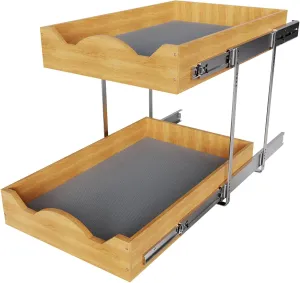 OCG Pull Out Drawers For Cabinets 14"W x 21"D, 2 Tier Heavy-Duty Slide out Wood Drawer Shelf, Pull Out Drawer for Cabinets, Base Cabinet Organization ​for Kitchen, Pantry, Bathroom