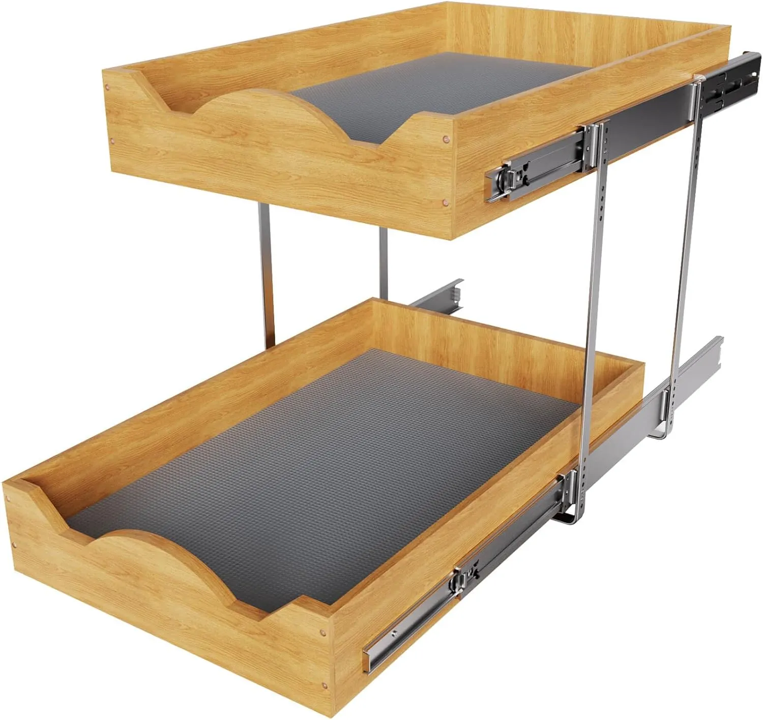 OCG Pull Out Drawers For Cabinets 14"W x 21"D, 2 Tier Heavy-Duty Slide out Wood Drawer Shelf, Pull Out Drawer for Cabinets, Base Cabinet Organization ​for Kitchen, Pantry, Bathroom