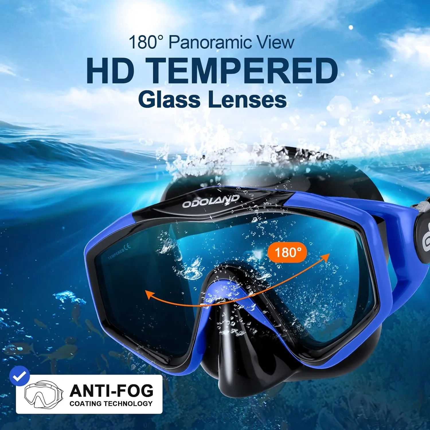 Odoland Snorkel Set, Adults Snorkeling Packages with Dry Top Diving Mask, Adjustable Swim Fins, Mesh Bag, Anti-Fog Anti-Leak Snorkeling Gear for Men Women