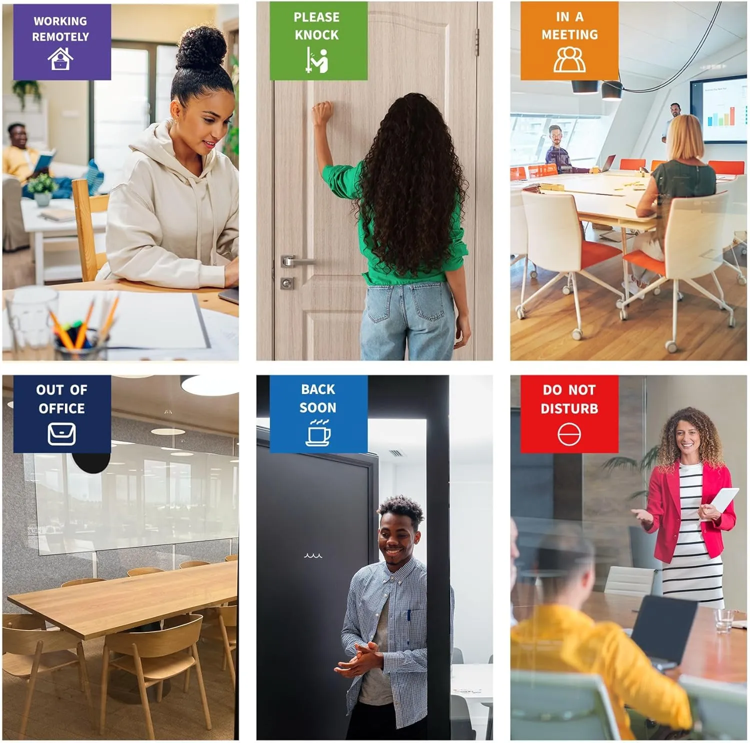 Office Door Sign-6 Options Door Signs for Office In A Meeting Sign/Out Of Office/Do Not Disturb/Working From Home/Please Knock/Back Soon Privacy Office Slider Sign for Meeting & Conference Room