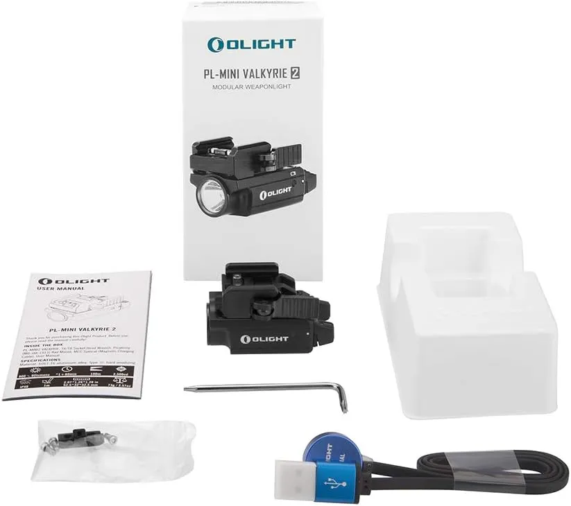 OLIGHT PL-Mini 2 Valkyrie 600 Lumens Magnetic USB Rechargeable Compact Weaponlight with Adjustable Rail, High Performance CW LED Tactical Flashlight with Built-in Battery