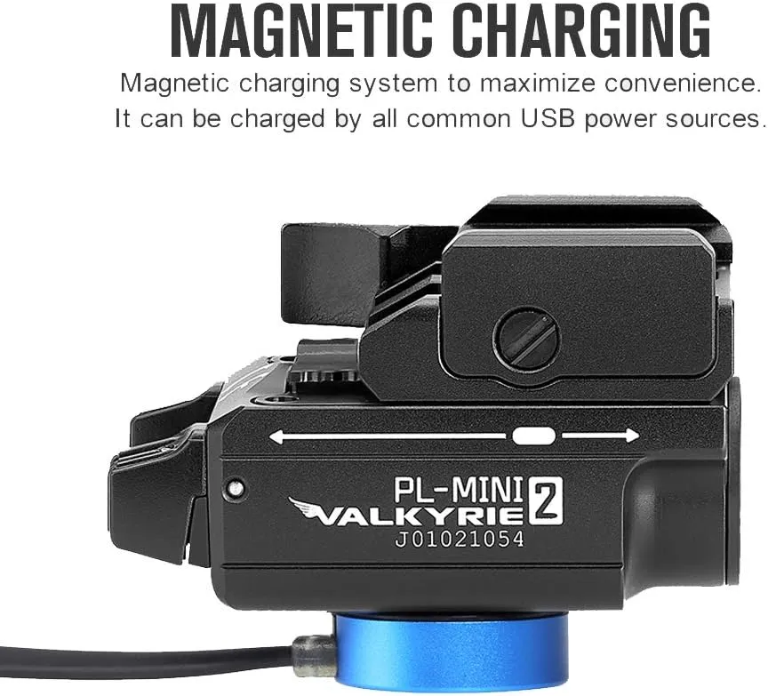 OLIGHT PL-Mini 2 Valkyrie 600 Lumens Magnetic USB Rechargeable Compact Weaponlight with Adjustable Rail, High Performance CW LED Tactical Flashlight with Built-in Battery