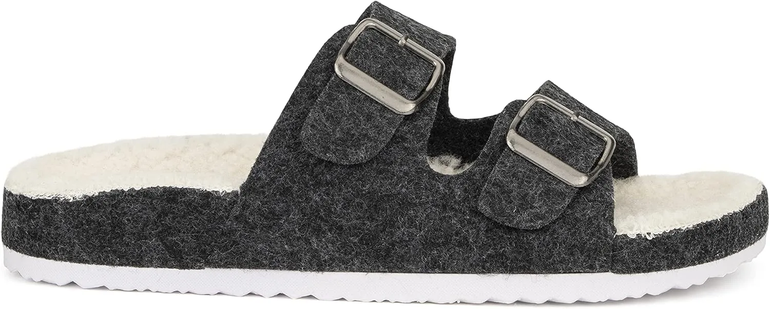 Olivia Miller Women’s Fashion Shoes, Faux Fur EVA Slippers Two Band Dual Toe Strap Slip On House Slides Flat Sandals