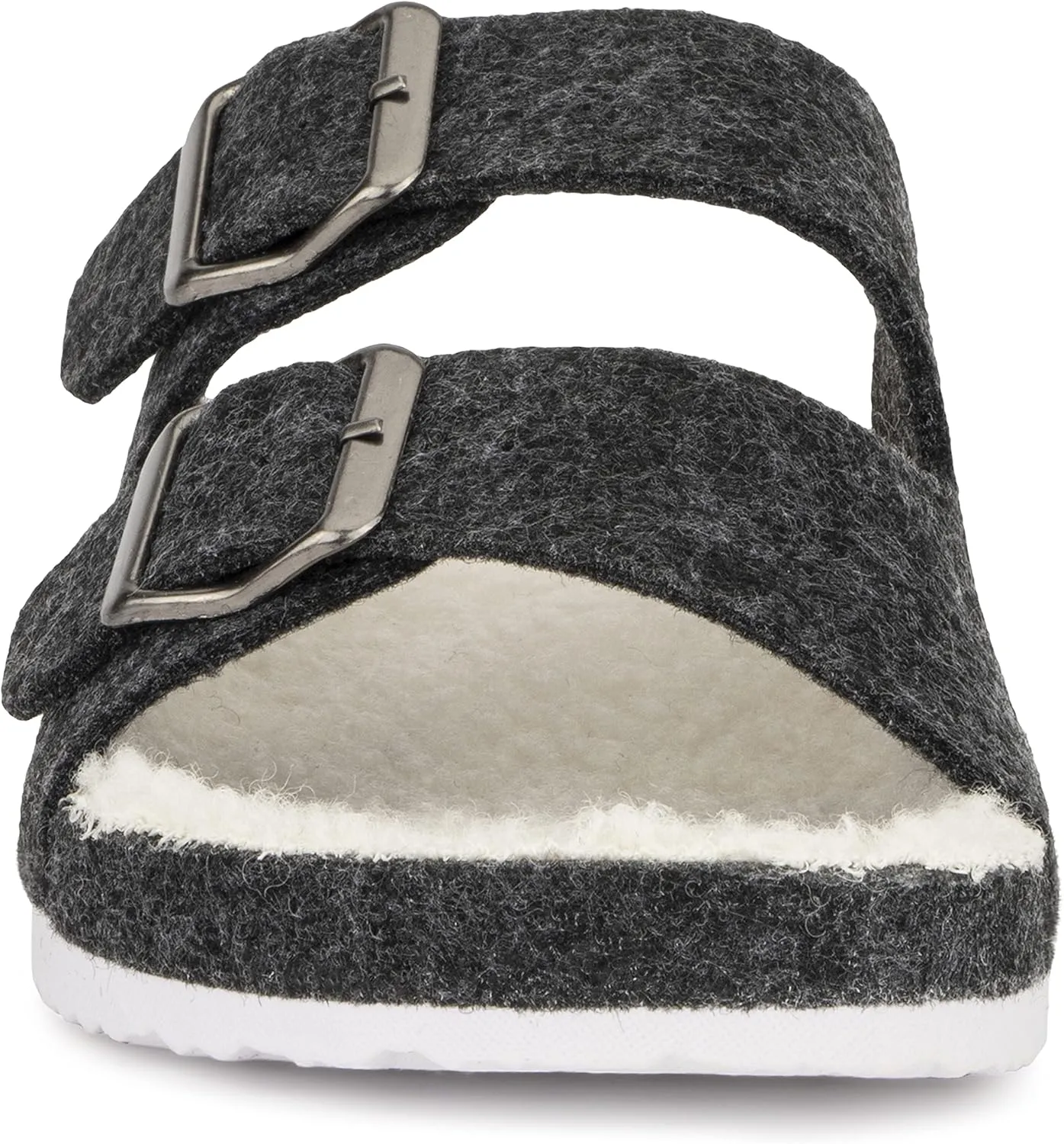 Olivia Miller Women’s Fashion Shoes, Faux Fur EVA Slippers Two Band Dual Toe Strap Slip On House Slides Flat Sandals