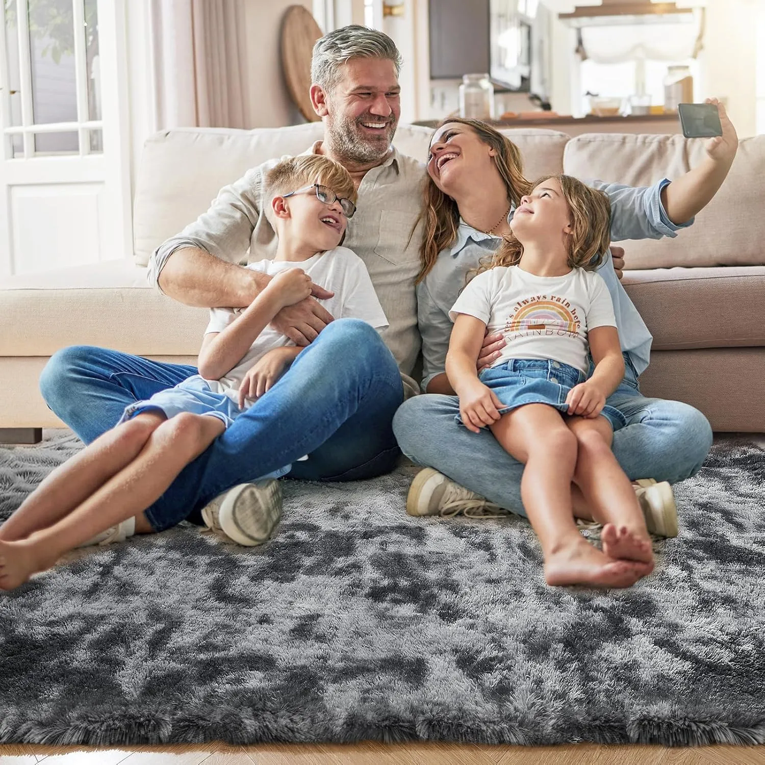 OPPODREAM Area Rug for Living Room, Ultra Soft Nursery Rugs for Bedrooms, 4x6 Fluffy Kids Carpet with 0.6" Thick Non-Slip Backing, Long Pile Shag Carpet, Fuzzy, Shaggy, Tie-dye Dark Grey