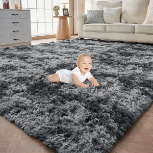 OPPODREAM Area Rug for Living Room, Ultra Soft Nursery Rugs for Bedrooms, 4x6 Fluffy Kids Carpet with 0.6" Thick Non-Slip Backing, Long Pile Shag Carpet, Fuzzy, Shaggy, Tie-dye Dark Grey
