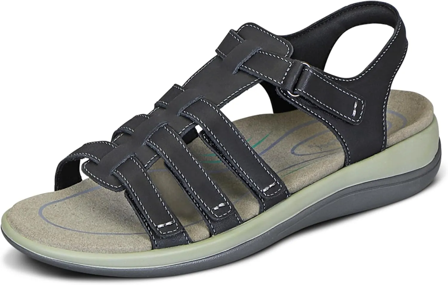 Orthofeet Women's Orthopedic Black Leather Amalfi Adjustable Sandals, Size 12
