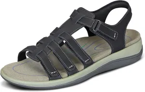 Orthofeet Women's Orthopedic Black Leather Amalfi Adjustable Sandals, Size 12