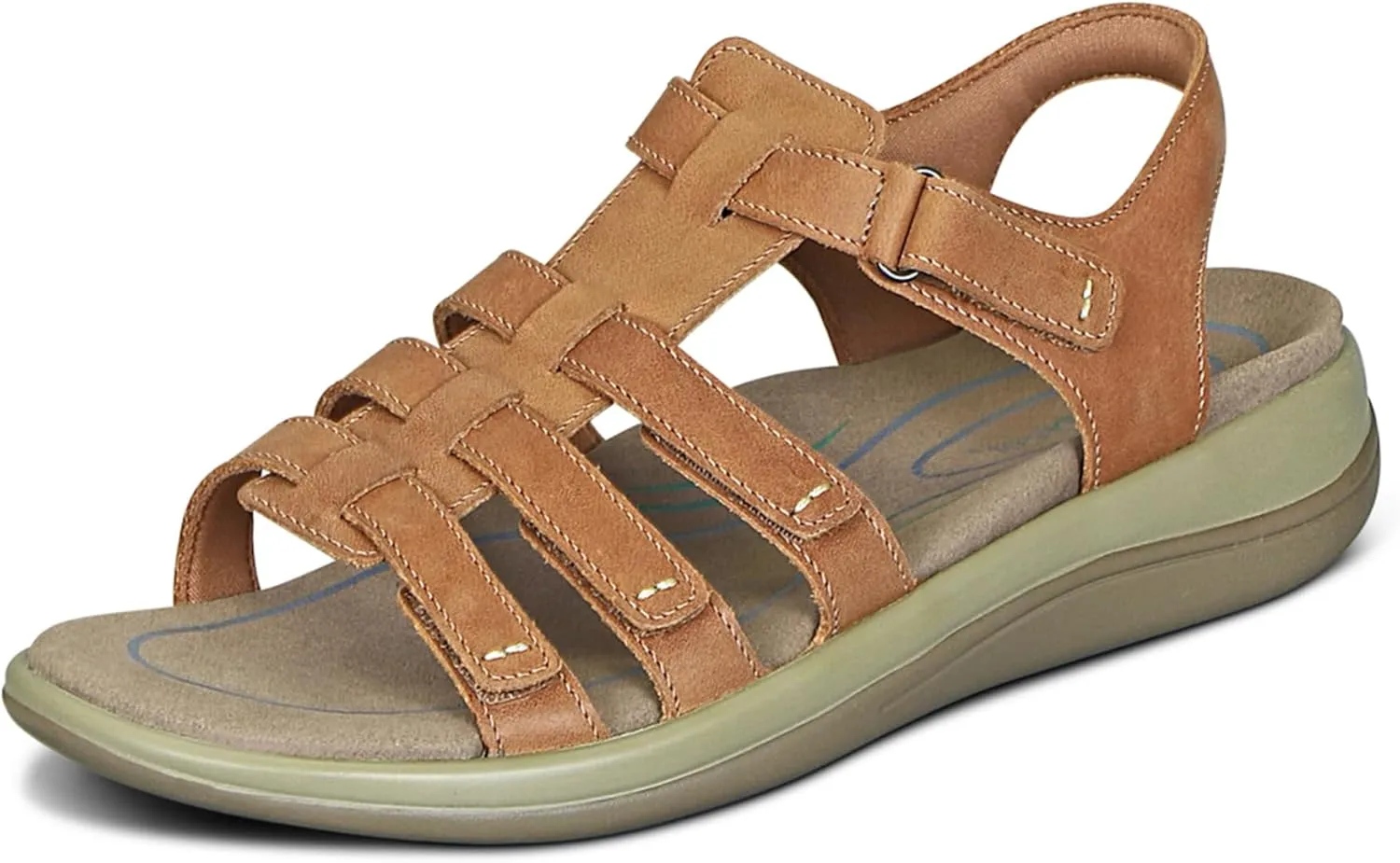 Orthofeet Women's Orthopedic Camel Leather Amalfi Adjustable Sandals, Size 9.5 Wide