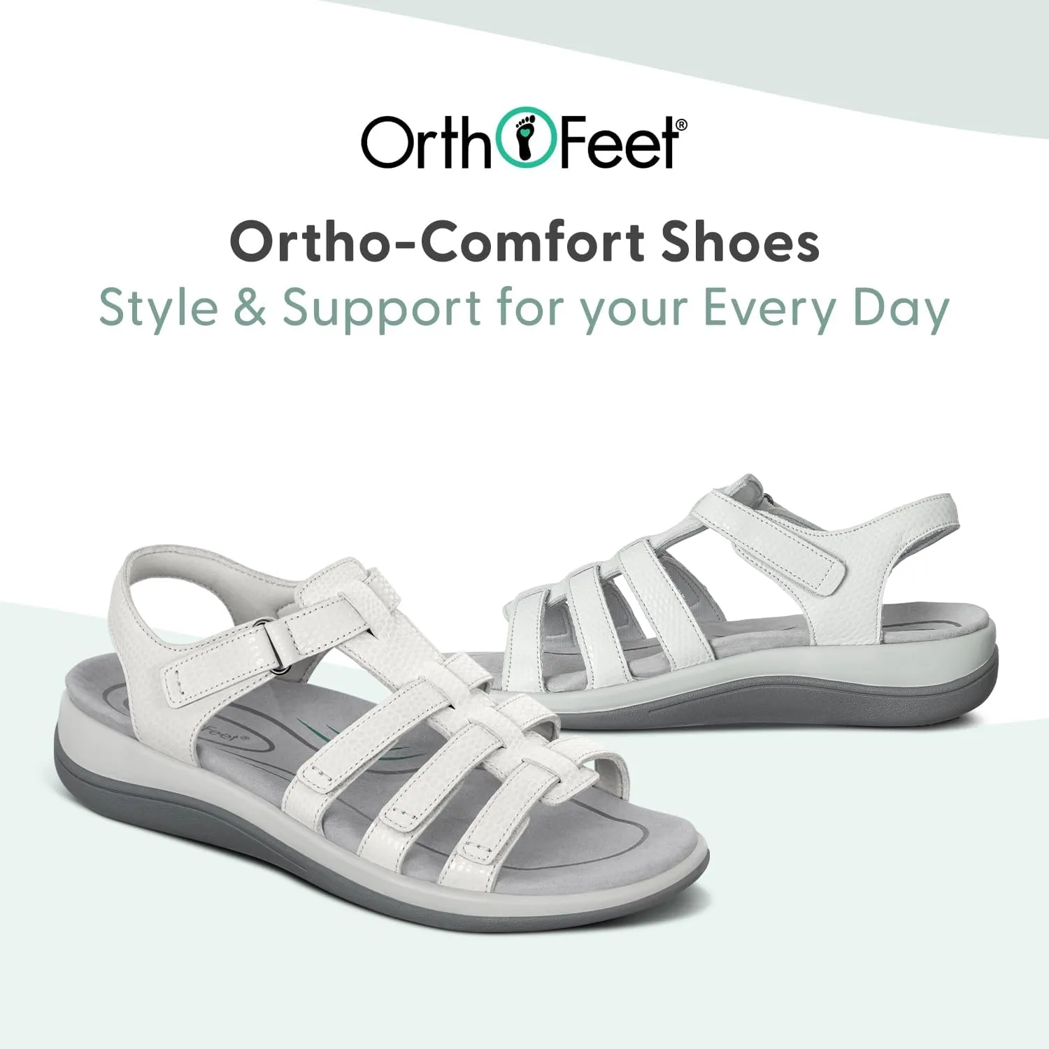 Orthofeet Women's Orthopedic Snake White Leather Amalfi Adjustable Sandals, Size 10.5