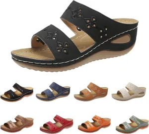 Orthopedic Sandals for Women 2025 Casual Vintage Bohemia Embroidered Slippers Slip-On Summer Arch Support Slippers Comfortable Slip On Flip Flops Indoor Outdoor Walking Shoes Footwear