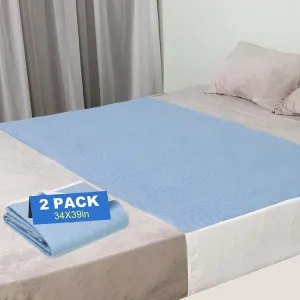 OUTCREATOR® Saddle Style Bed Pad with Tuck-in Sides, 34" x 39" Pack of 2 Reusable Incontinence Underpad, Absorbent Waterproof Quilted Tuckable Mattress Protector for Adults, Elderly, Kids, Pets (Blue)