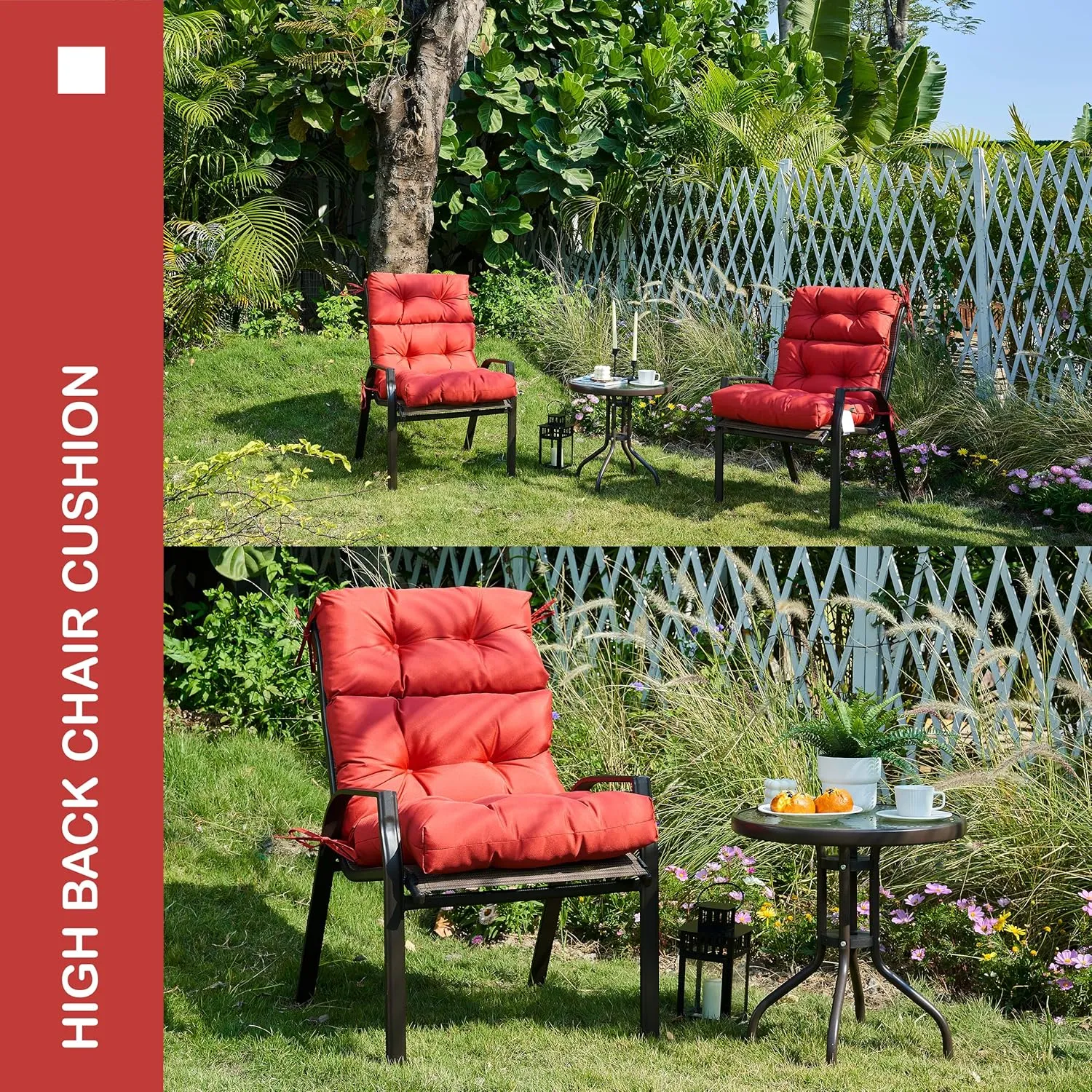 Outdoor/Indoor High Back Chair Cushion, Waterproof All-Weather Stuffed High Rebound Foam Adirondack Chair Cushion, Red