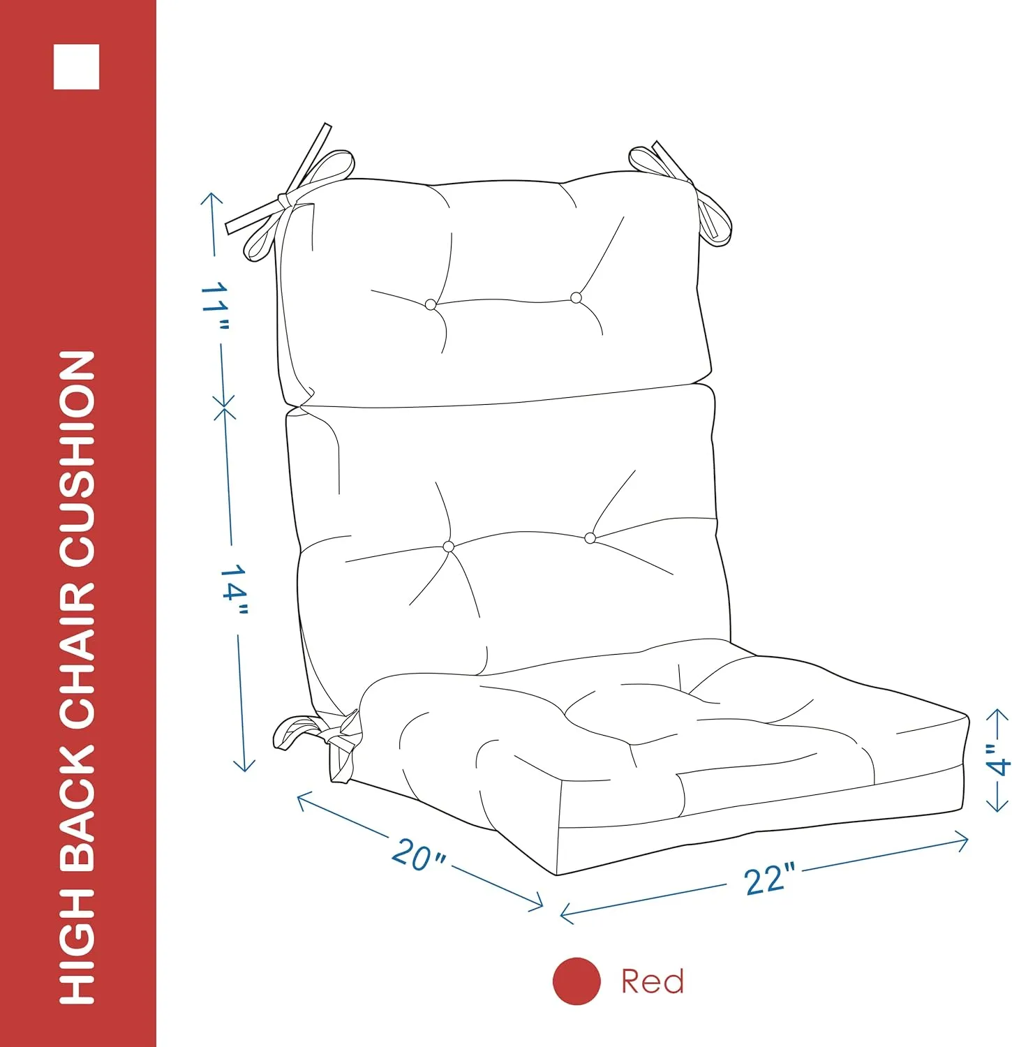 Outdoor/Indoor High Back Chair Cushion, Waterproof All-Weather Stuffed High Rebound Foam Adirondack Chair Cushion, Red