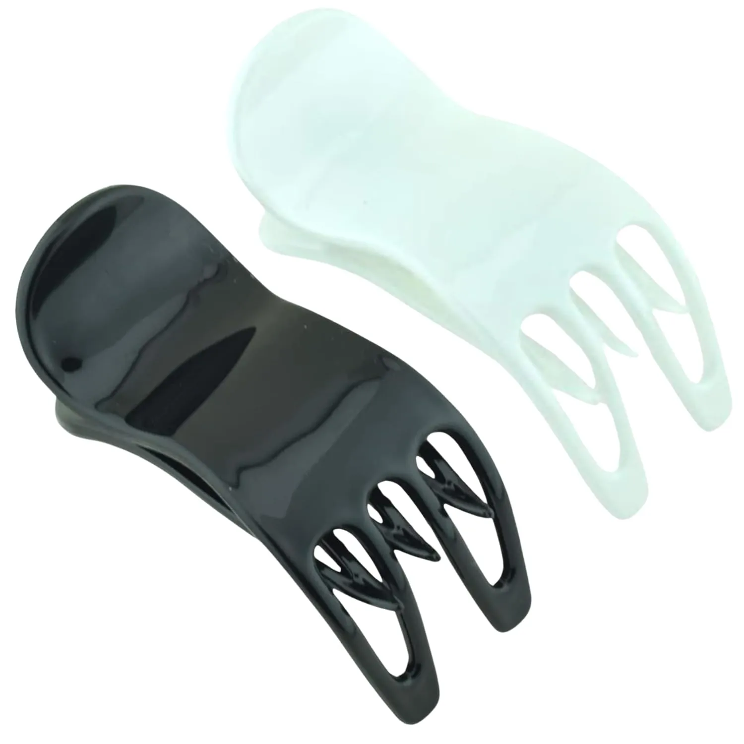Parcelona French Simply Bear Paw Medium 3” Celluloid Acetate Set of 2 Side Slide In Jaw Yoga Fine Hair Claw Clip for Women and Girls (White and Black)