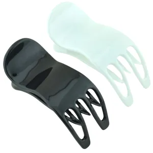 Parcelona French Simply Bear Paw Medium 3” Celluloid Acetate Set of 2 Side Slide In Jaw Yoga Fine Hair Claw Clip for Women and Girls (White and Black)