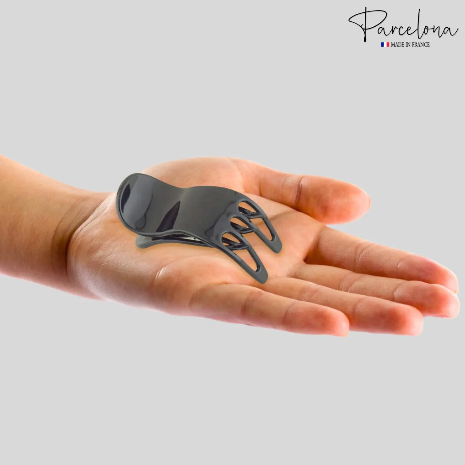 Parcelona French Simply Bear Paw Medium 3” Celluloid Acetate Set of 2 Side Slide In Jaw Yoga Fine Hair Claw Clip for Women and Girls (White and Black)