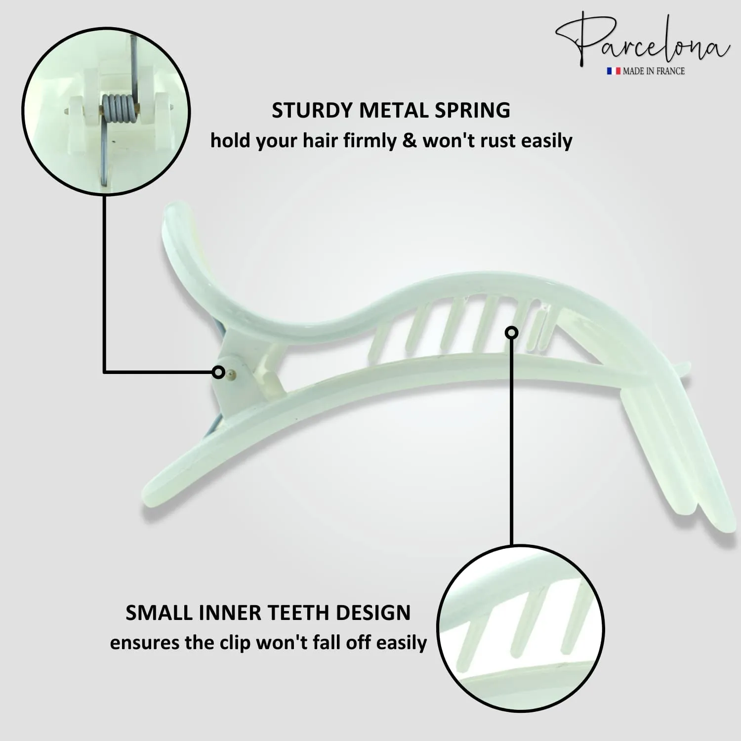 Parcelona French Simply Bear Paw Medium 3” Celluloid Acetate Set of 2 Side Slide In Jaw Yoga Fine Hair Claw Clip for Women and Girls (White and Black)