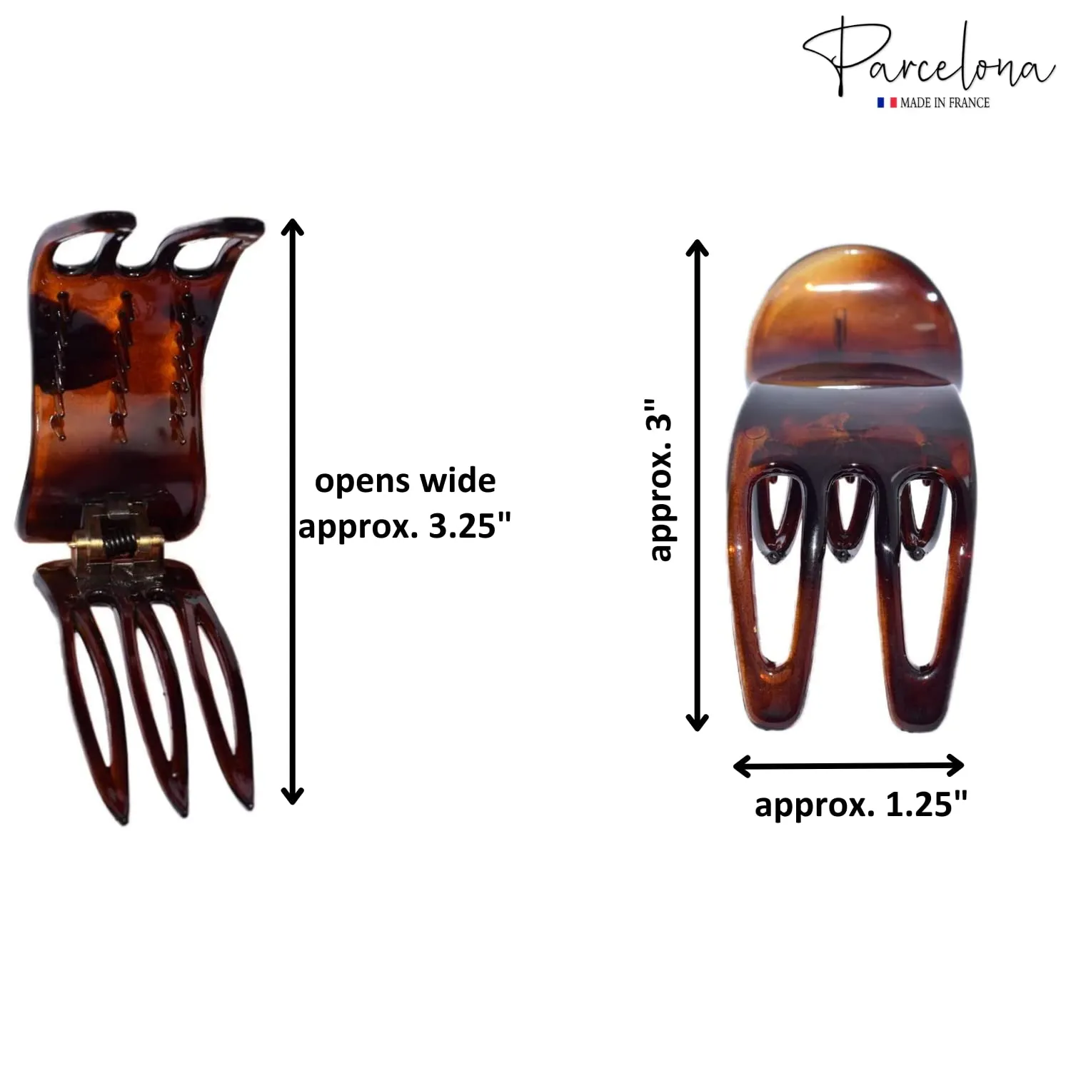 Parcelona French Simply Bear Paw Medium 3” Set of 2 Celluloid Side Slide In Jaw Yoga Hair Claw Beak Hair Clip for Women and Girls Durable Stylish Hair Accessories, Made in France(Black-Tortoise Shell)