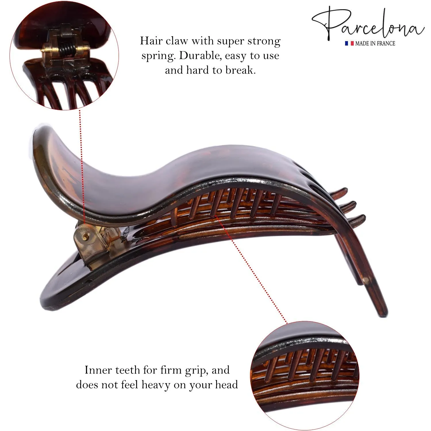 Parcelona French Simply Bear Paw Medium 3” Set of 2 Celluloid Side Slide In Jaw Yoga Hair Claw Beak Hair Clip for Women and Girls Durable Stylish Hair Accessories, Made in France(Black-Tortoise Shell)
