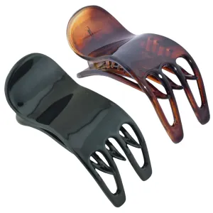 Parcelona French Simply Bear Paw Medium 3” Set of 2 Celluloid Side Slide In Jaw Yoga Hair Claw Beak Hair Clip for Women and Girls Durable Stylish Hair Accessories, Made in France(Black-Tortoise Shell)