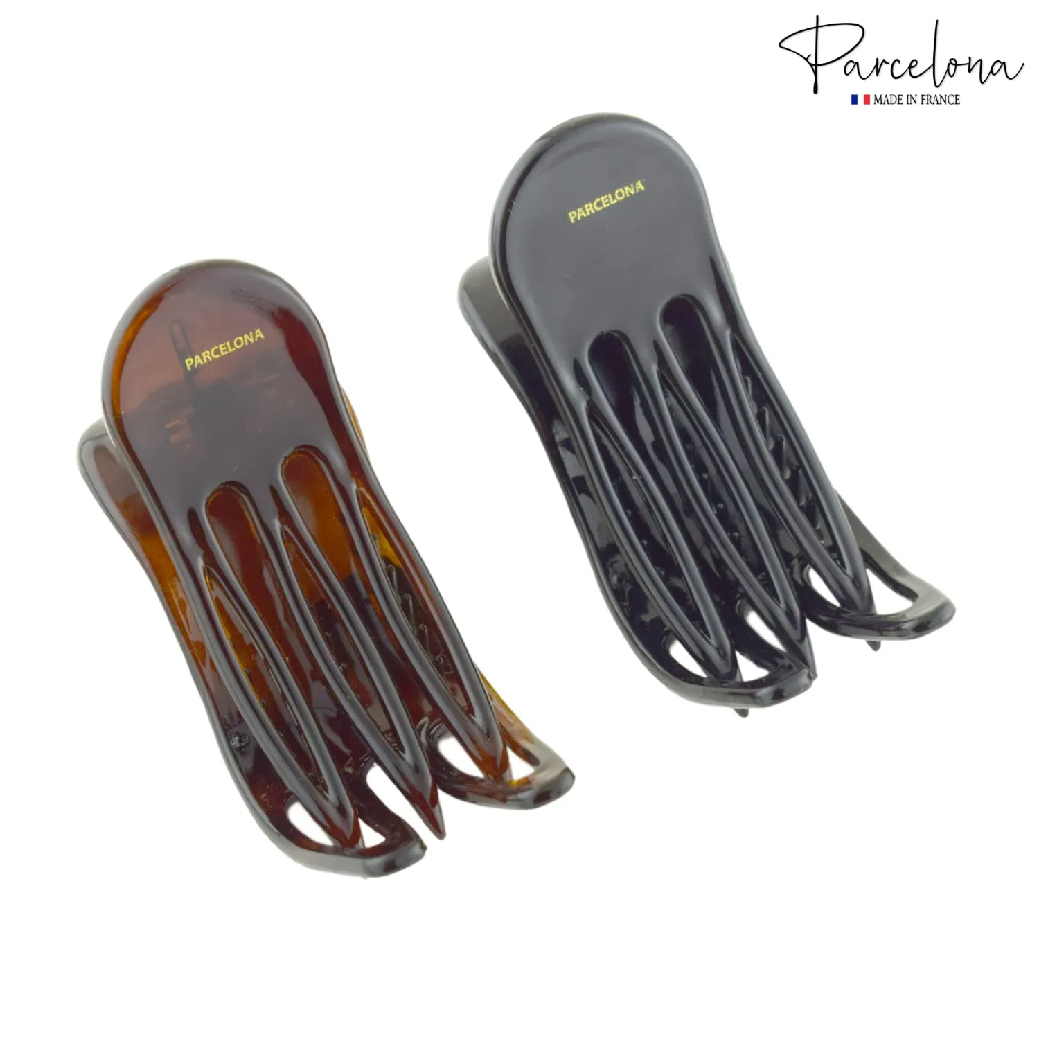 Parcelona French Simply Bear Paw Medium 3” Set of 2 Celluloid Side Slide In Jaw Yoga Hair Claw Beak Hair Clip for Women and Girls Durable Stylish Hair Accessories, Made in France(Black-Tortoise Shell)