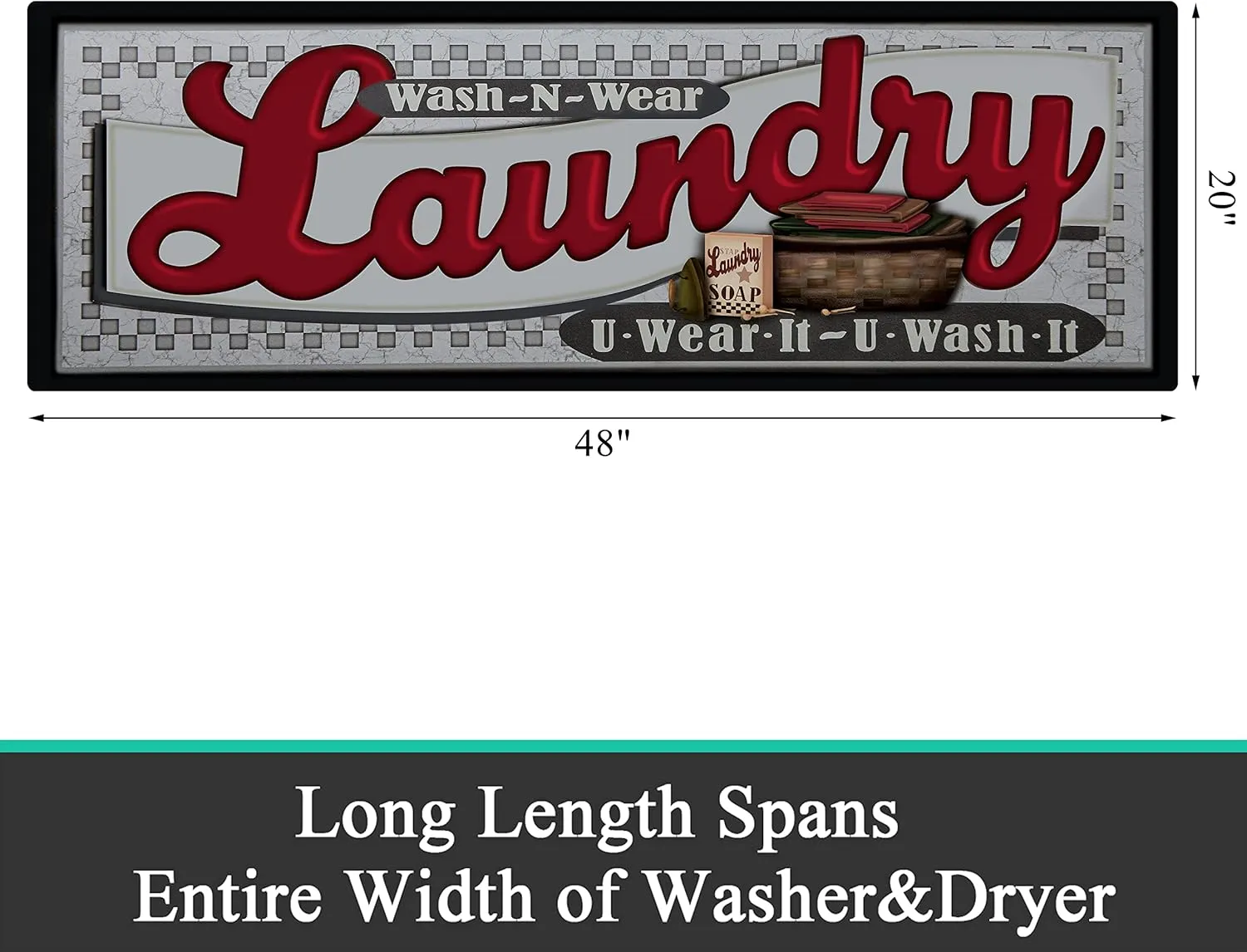 Pauwer Farmhouse Laundry Room Rug Runner 20"x48" Rubber Non Slip Kitchen Mats for Floor Waterproof Laundry Area Rug Washable Floor Carpet Runner for Entryway Bathroom Hallway Mudroom