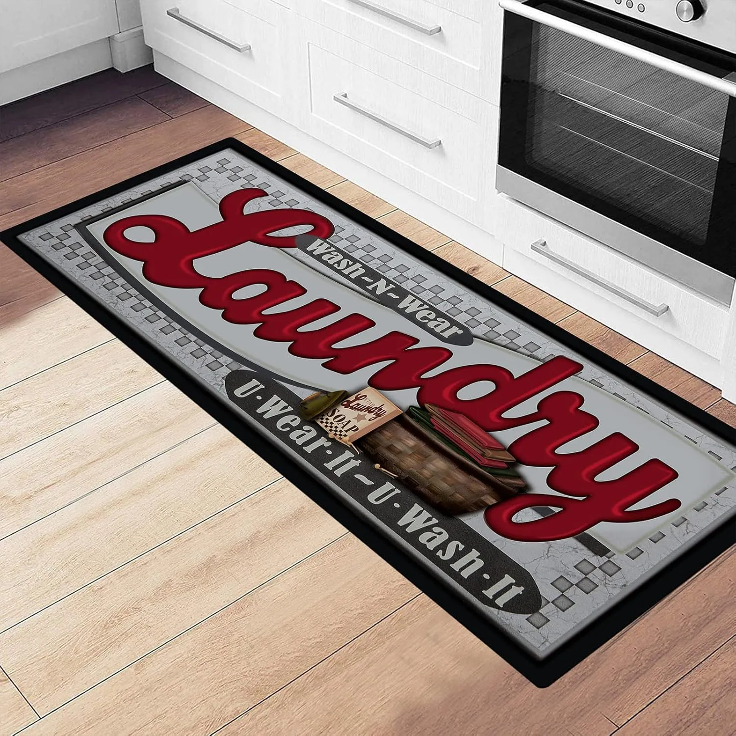 Pauwer Farmhouse Laundry Room Rug Runner 20"x48" Rubber Non Slip Kitchen Mats for Floor Waterproof Laundry Area Rug Washable Floor Carpet Runner for Entryway Bathroom Hallway Mudroom
