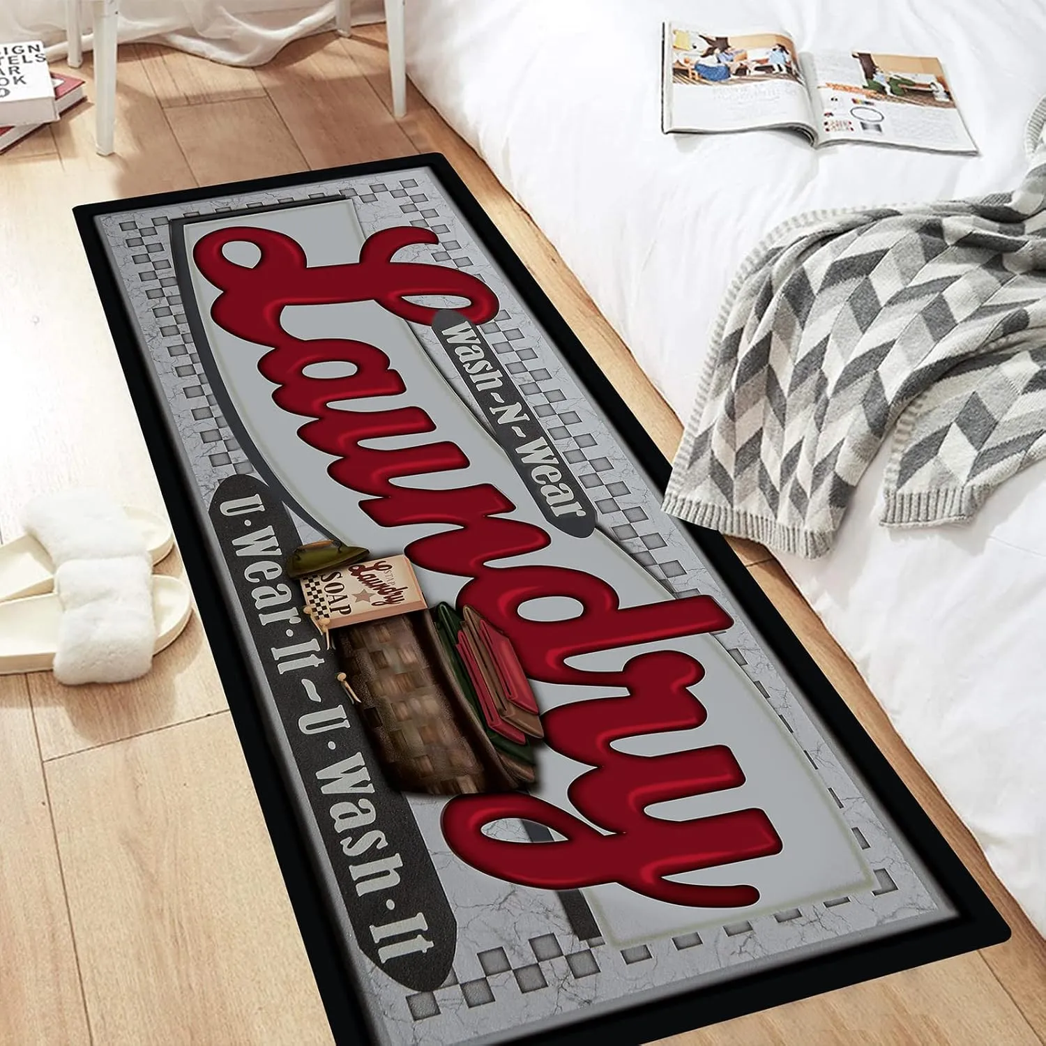 Pauwer Farmhouse Laundry Room Rug Runner 20"x48" Rubber Non Slip Kitchen Mats for Floor Waterproof Laundry Area Rug Washable Floor Carpet Runner for Entryway Bathroom Hallway Mudroom