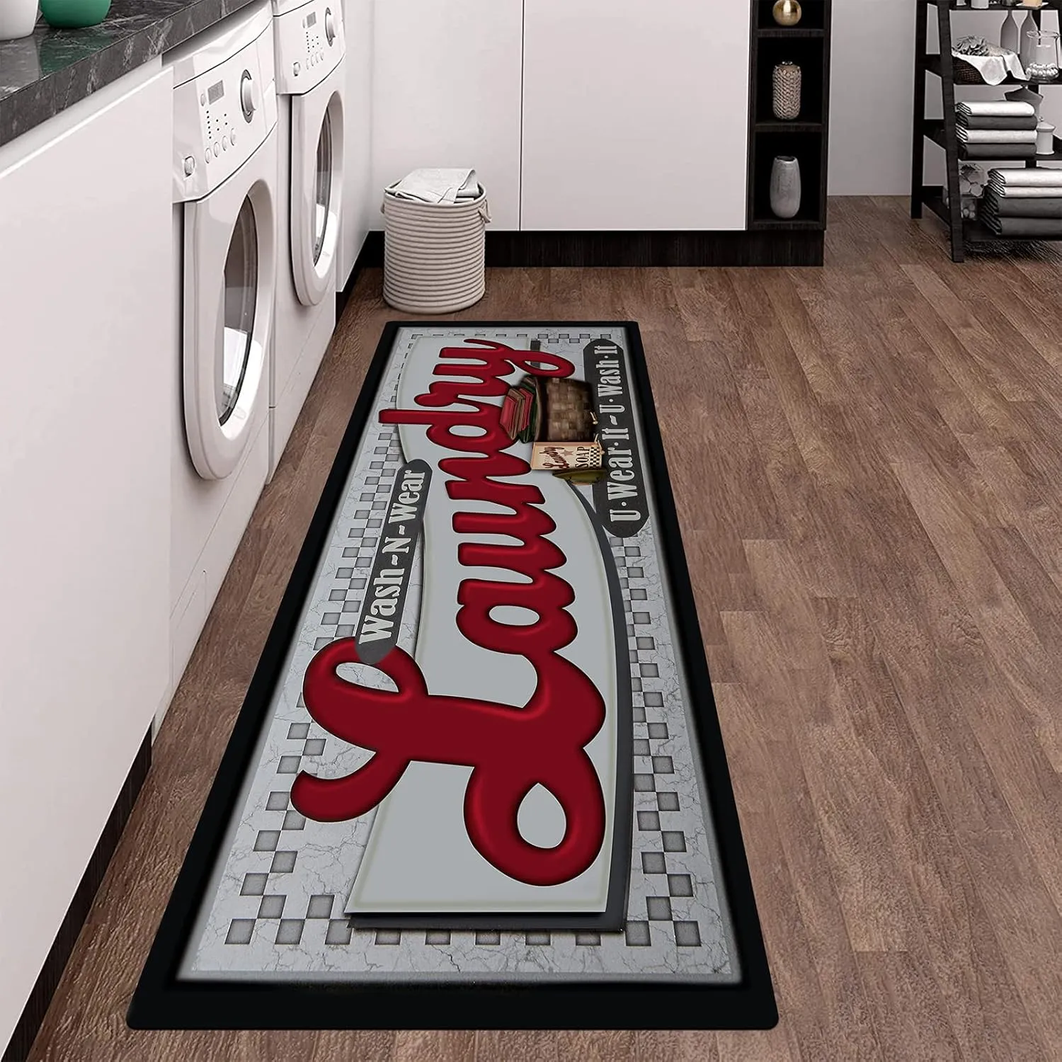 Pauwer Farmhouse Laundry Room Rug Runner 20"x48" Rubber Non Slip Kitchen Mats for Floor Waterproof Laundry Area Rug Washable Floor Carpet Runner for Entryway Bathroom Hallway Mudroom