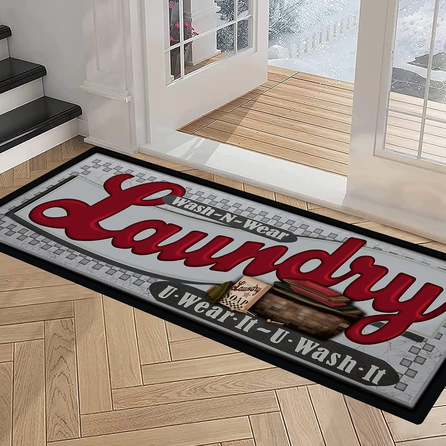 Pauwer Farmhouse Laundry Room Rug Runner 20"x48" Rubber Non Slip Kitchen Mats for Floor Waterproof Laundry Area Rug Washable Floor Carpet Runner for Entryway Bathroom Hallway Mudroom