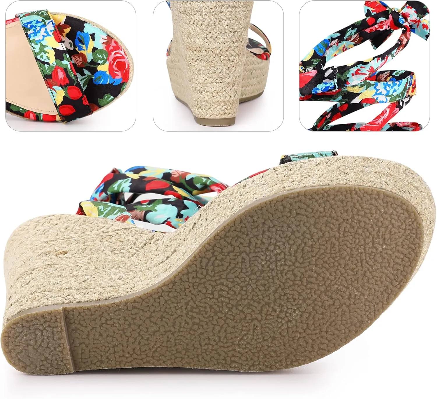 Perphy Platform Floral Printed Espadrille Wedge Sandals for Women