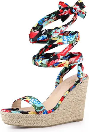 Perphy Platform Floral Printed Espadrille Wedge Sandals for Women