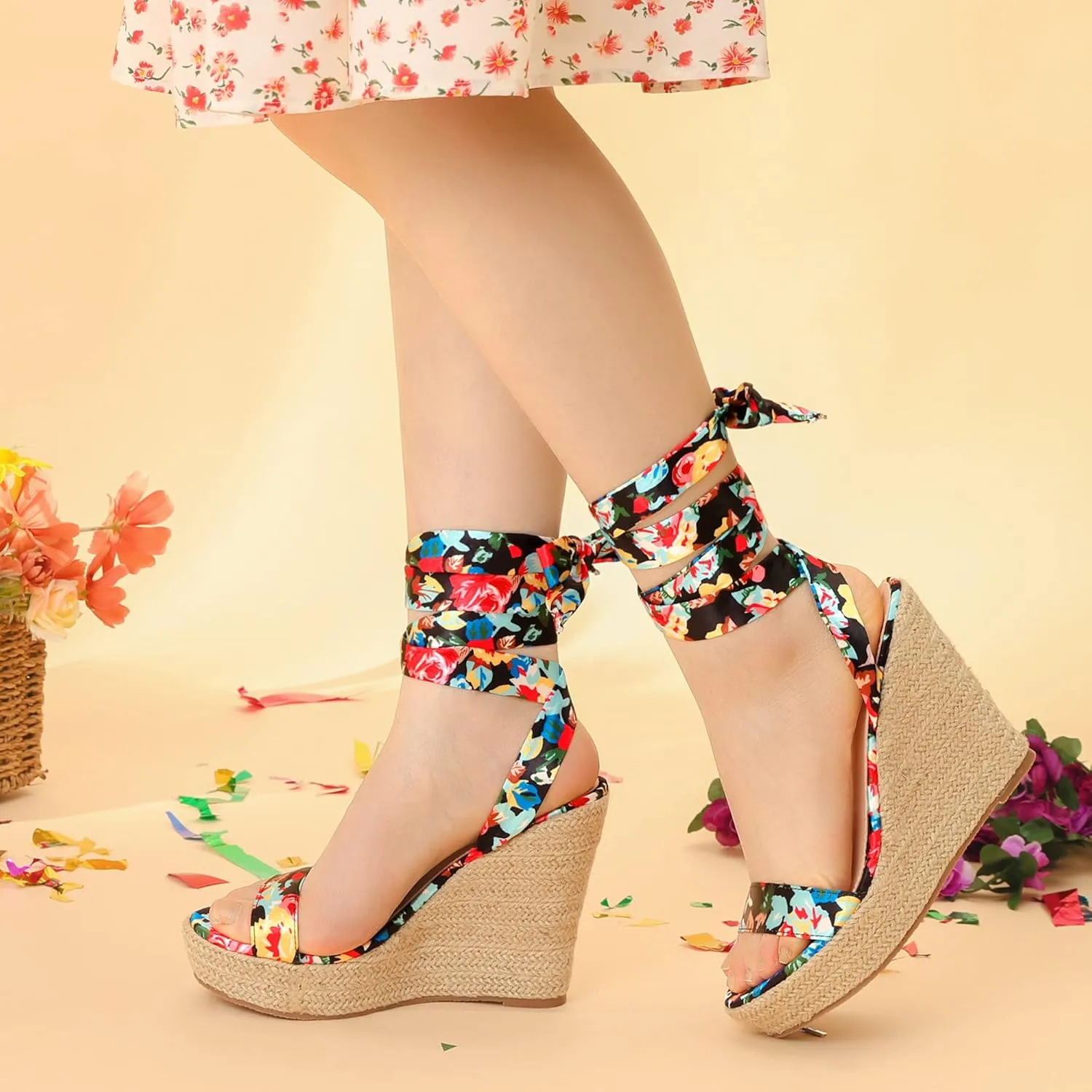 Perphy Platform Floral Printed Espadrille Wedge Sandals for Women