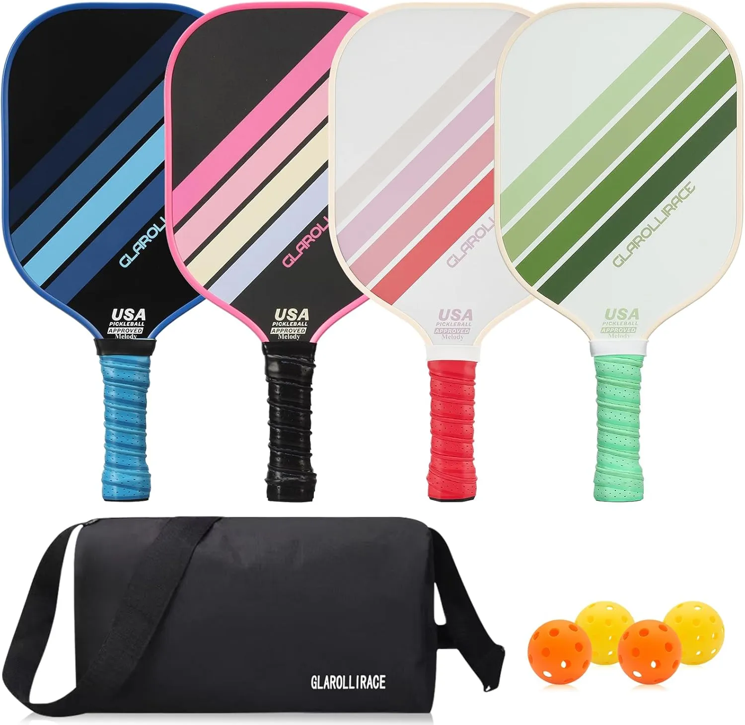 Pickleball Paddles Set of 2 | 4 Pickleball Rackets,USAPA Approved Pickleball Set of 2 | 4 Pickle Ball Paddles,Fiberglass Surface & 13 mm PP Honeycomb Core,4 Indoor & Outdoor Balls,1 Bag