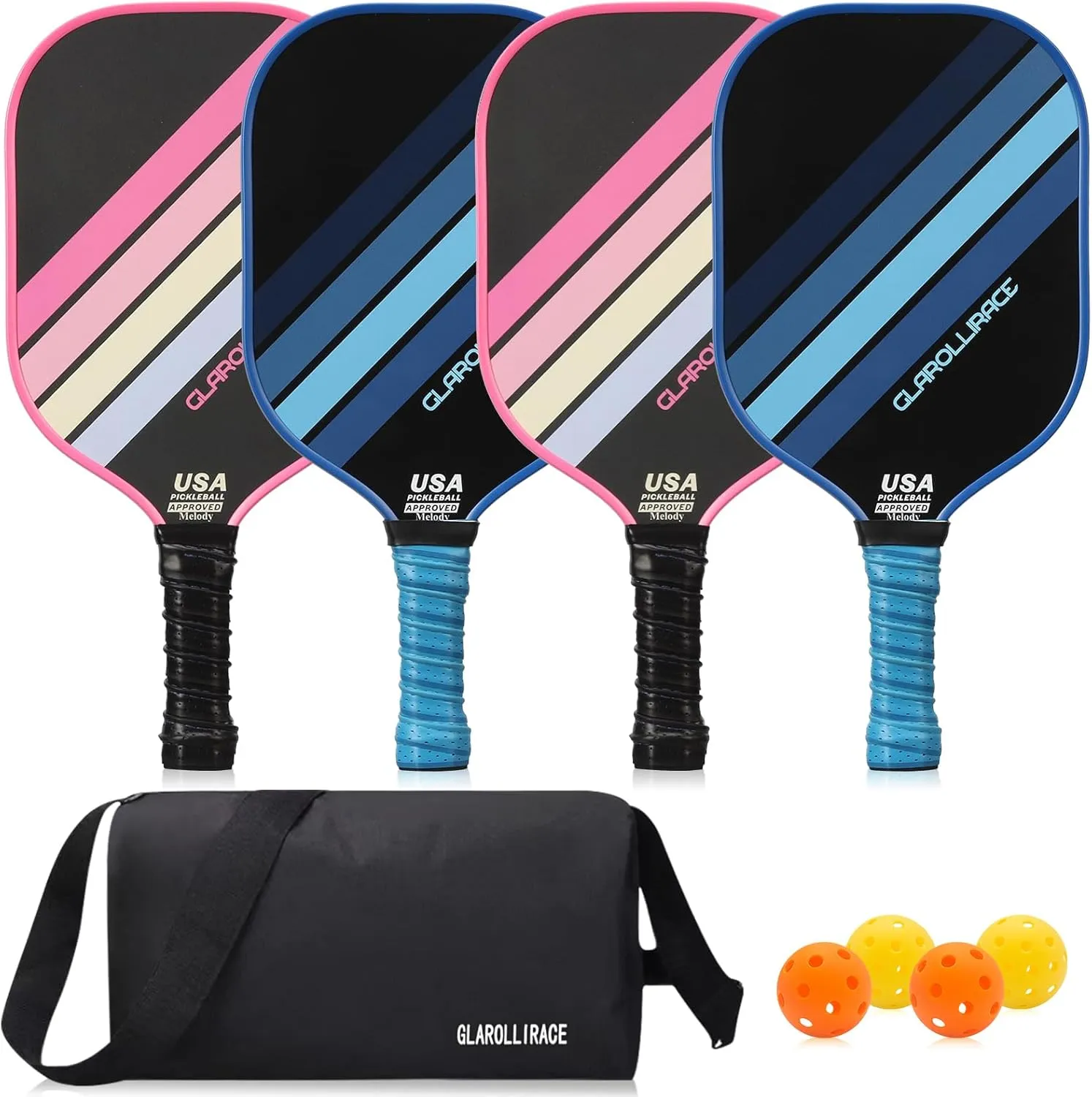Pickleball Paddles Set of 2 | 4 Pickleball Rackets,USAPA Approved Pickleball Set of 2 | 4 Pickle Ball Paddles,Fiberglass Surface & 13 mm PP Honeycomb Core,4 Indoor & Outdoor Balls,1 Bag
