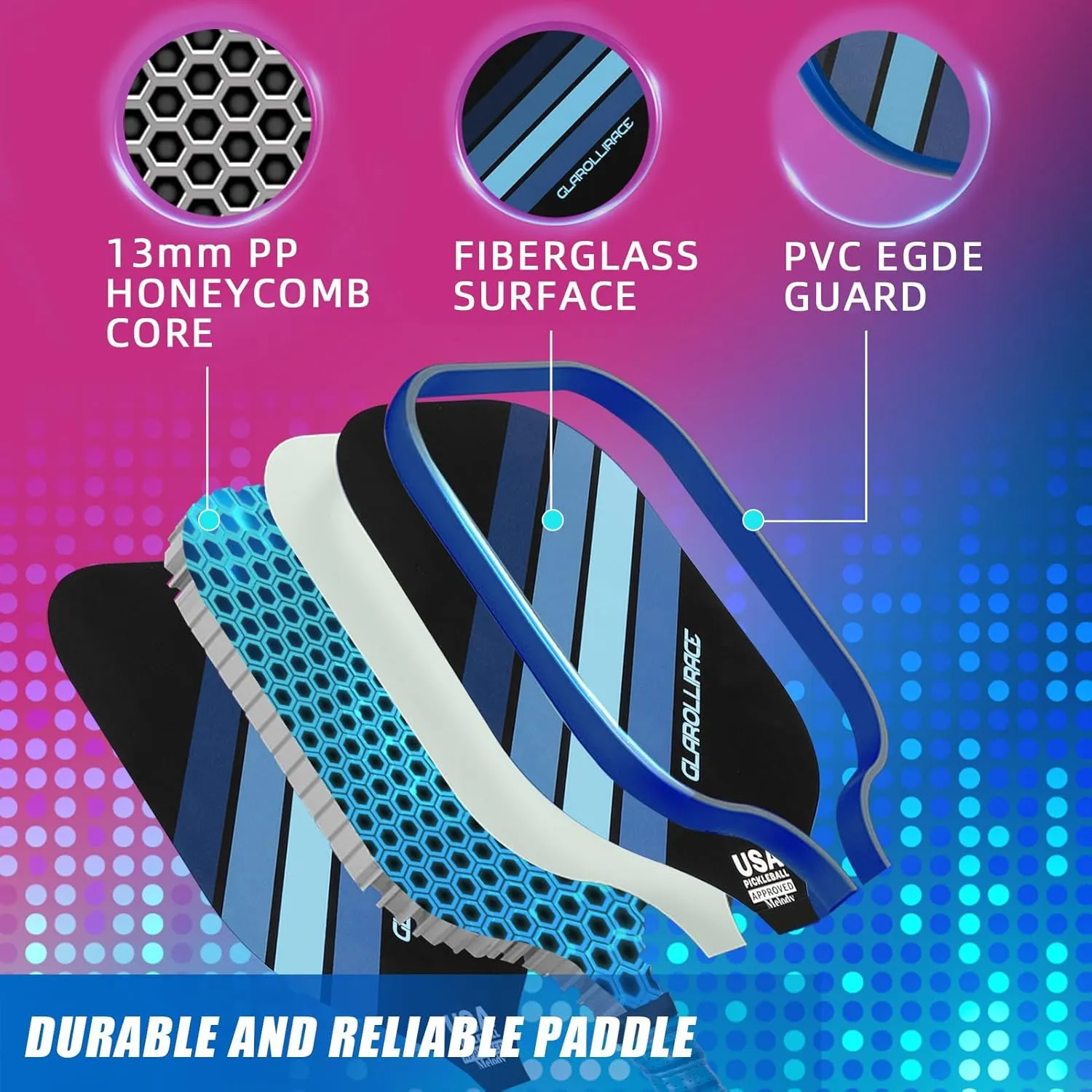 Pickleball Paddles Set of 2 | 4 Pickleball Rackets,USAPA Approved Pickleball Set of 2 | 4 Pickle Ball Paddles,Fiberglass Surface & 13 mm PP Honeycomb Core,4 Indoor & Outdoor Balls,1 Bag