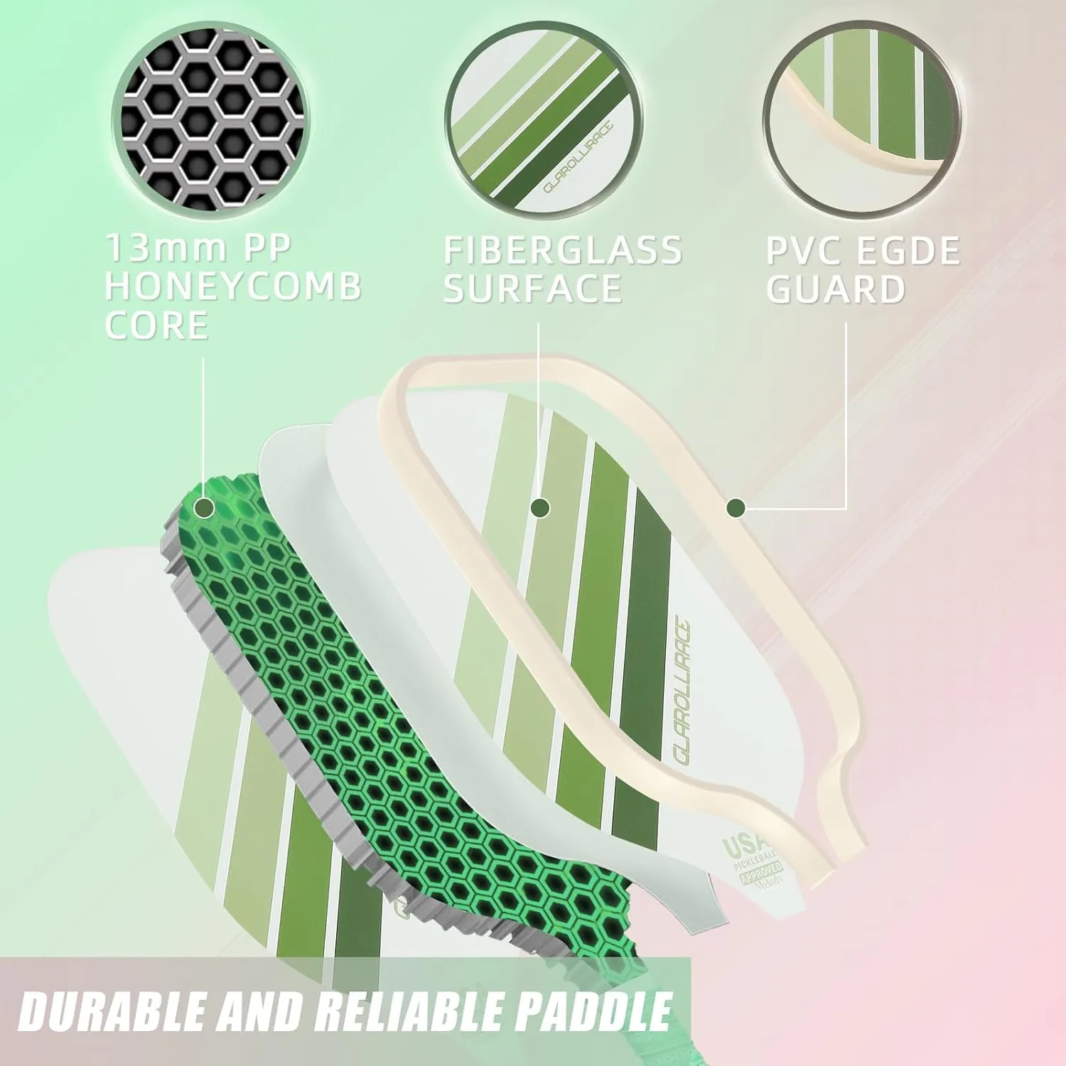 Pickleball Paddles Set of 2 | 4 Pickleball Rackets,USAPA Approved Pickleball Set of 2 | 4 Pickle Ball Paddles,Fiberglass Surface & 13 mm PP Honeycomb Core,4 Indoor & Outdoor Balls,1 Bag