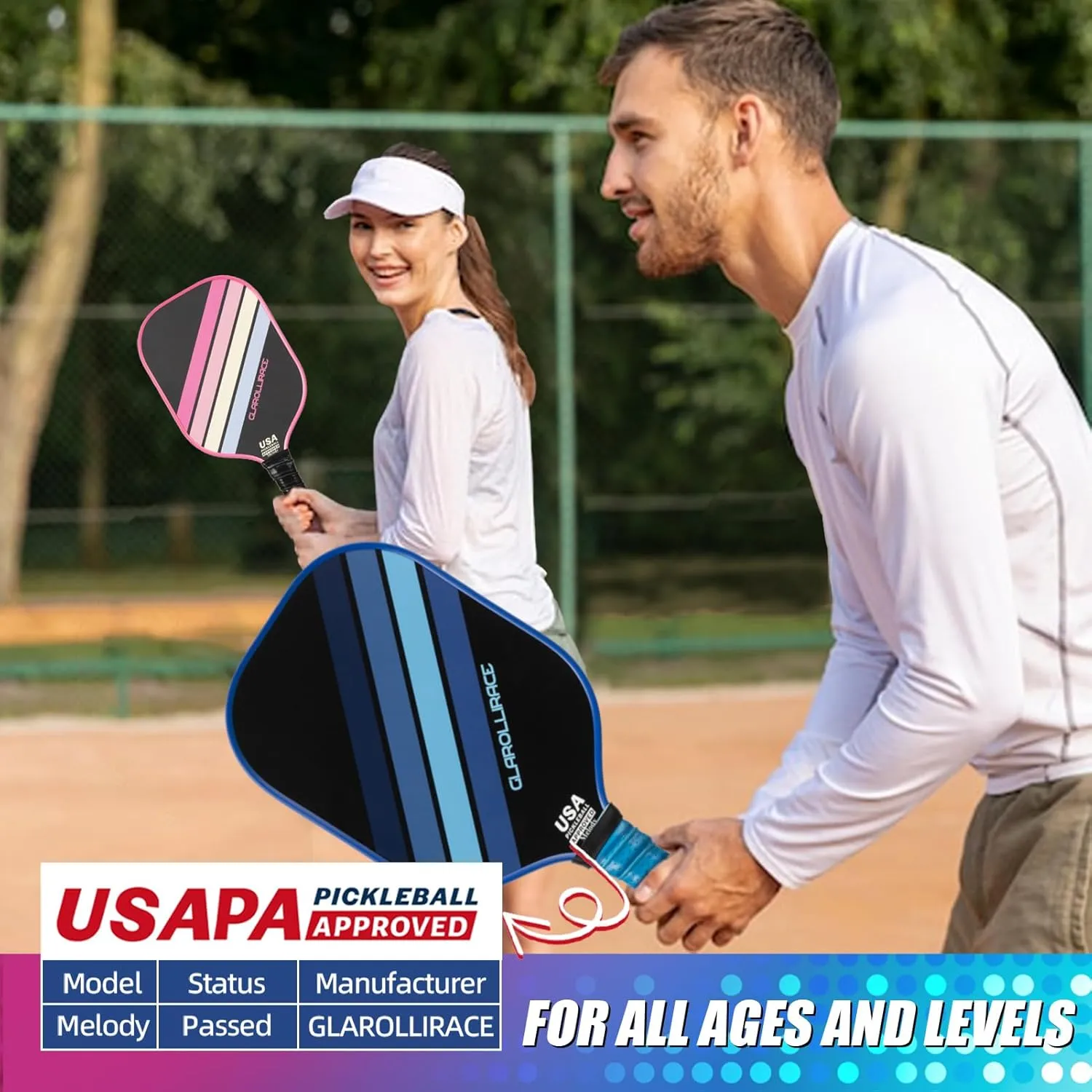 Pickleball Paddles Set of 2 | 4 Pickleball Rackets,USAPA Approved Pickleball Set of 2 | 4 Pickle Ball Paddles,Fiberglass Surface & 13 mm PP Honeycomb Core,4 Indoor & Outdoor Balls,1 Bag