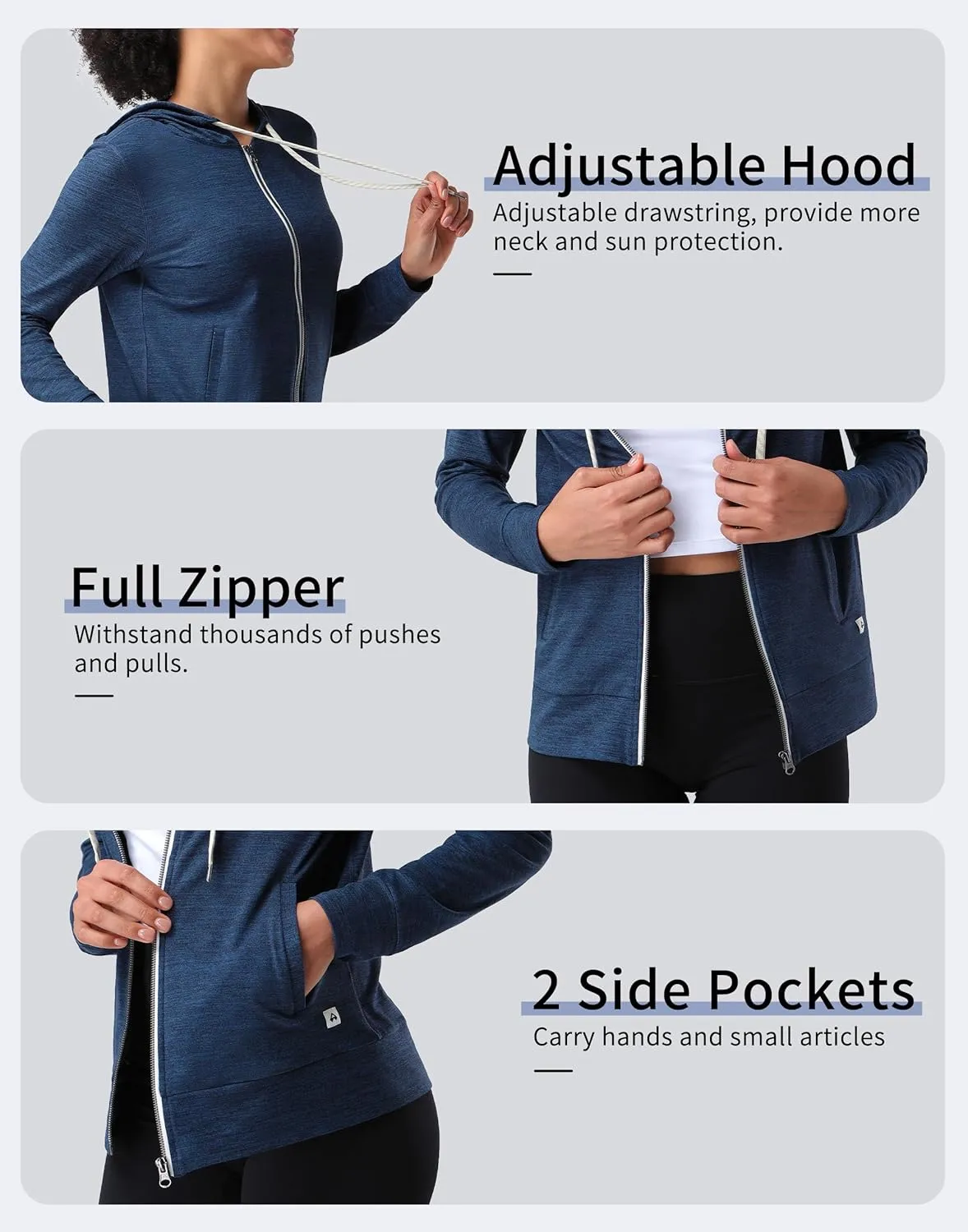 Pioneer Camp Women's Full Zip Up Workout Hoodie Soft Lightweight Hooded Sweatshirts Sweat Jacket Athletic Gym Yoga Casual