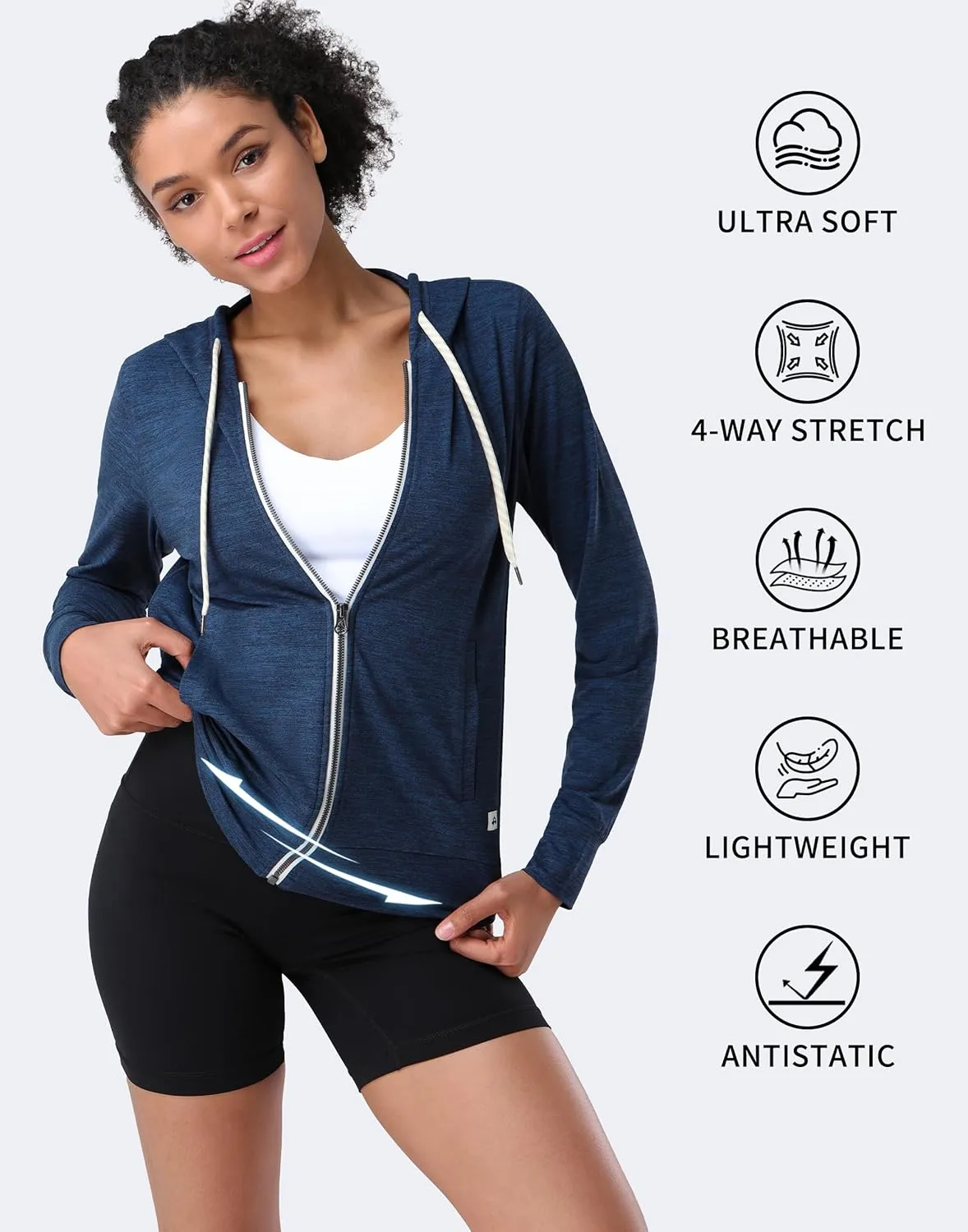 Pioneer Camp Women's Full Zip Up Workout Hoodie Soft Lightweight Hooded Sweatshirts Sweat Jacket Athletic Gym Yoga Casual