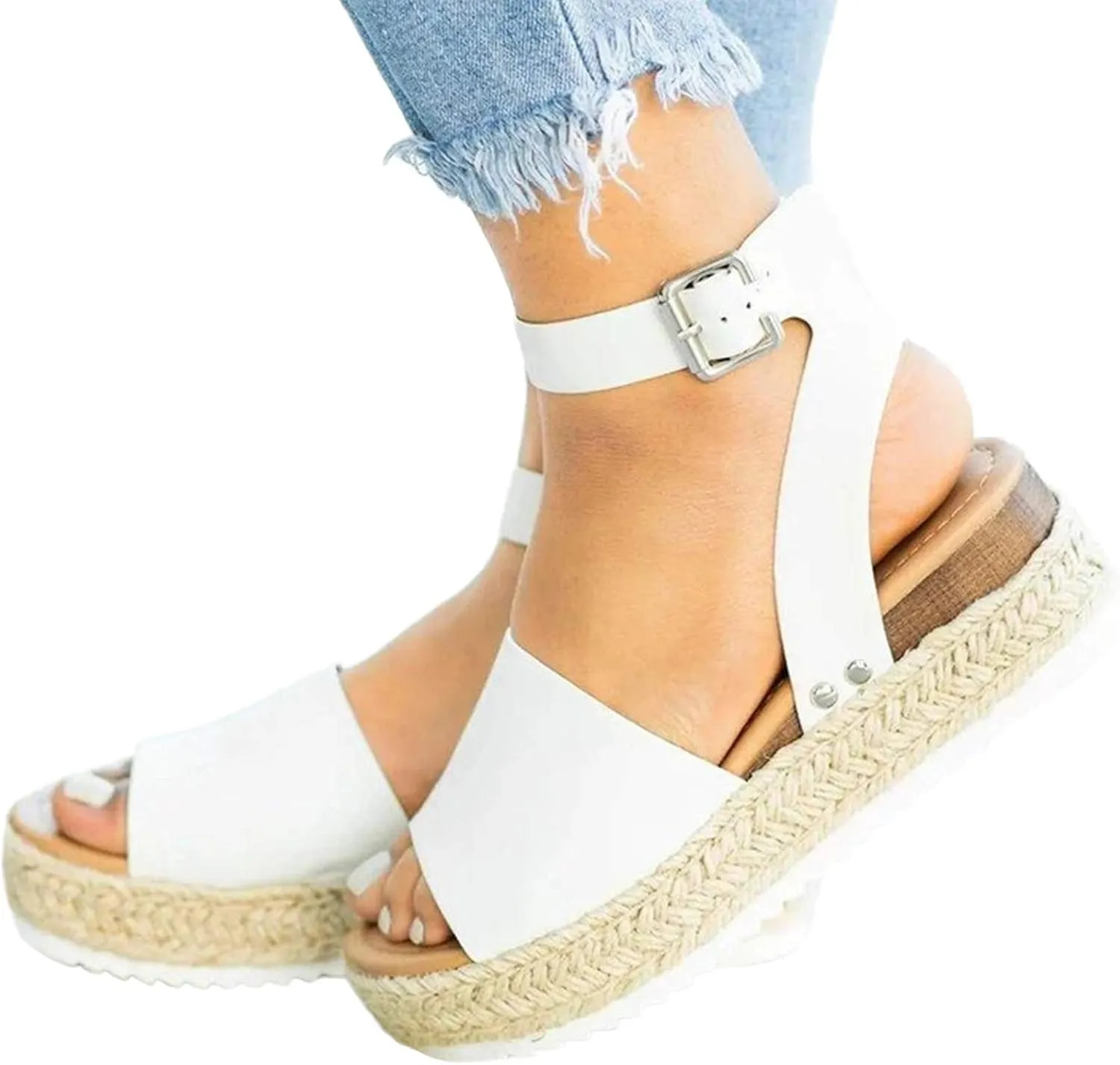 Platform Sandals for Women Dressy Summer Flat Open Toe Ankle Strap Espadrilles Flatform Platform Wedge Sandals Women Fashion Summer Strappy Sandals Comfortable Walking Sandals Casual (a-White, 9)