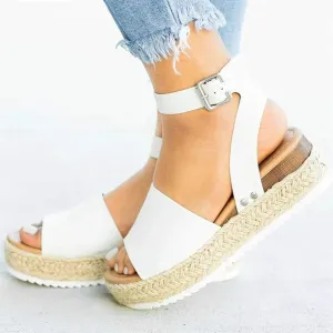 Platform Sandals for Women Dressy Summer Flat Open Toe Ankle Strap Espadrilles Flatform Platform Wedge Sandals Women Fashion Summer Strappy Sandals Comfortable Walking Sandals Casual (a-White, 9)