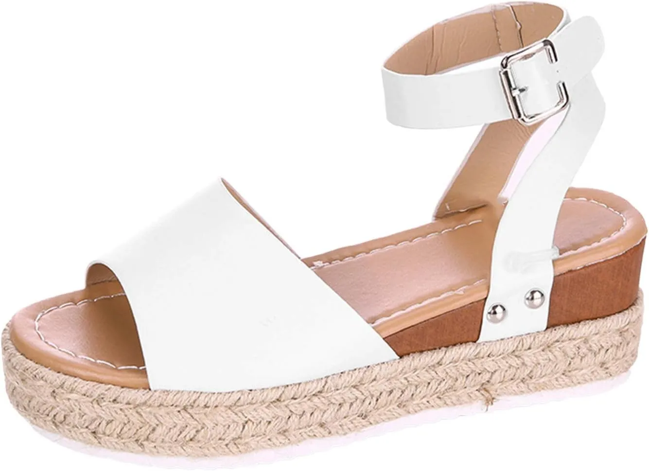 Platform Sandals for Women Dressy Summer Flat Open Toe Ankle Strap Espadrilles Flatform Platform Wedge Sandals Women Fashion Summer Strappy Sandals Comfortable Walking Sandals Casual (a-White, 9)
